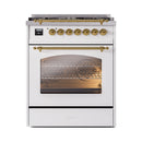 ILVE Nostalgie II 30-Inch Freestanding Natural Gas Dual Fuel Range in White with Brass Trim (UP30NMPWHG)