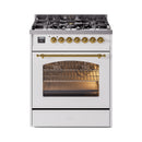 ILVE Nostalgie II 30-Inch Dual Fuel Freestanding Range in White with Brass Trim (UP30NMPWHG)