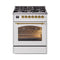 ILVE Nostalgie II 30-Inch Freestanding Natural Gas Dual Fuel Range in White with Brass Trim (UP30NMPWHG)