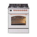ILVE Nostalgie II 30-Inch Freestanding Natural Gas Dual Fuel Range in White with Copper Trim (UP30NMPWHP)