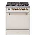 ILVE Nostalgie II 30-Inch Dual Fuel Range with Solid Door in Antique White and Bronze Trim (UP30QNMPAWB)