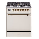 ILVE Nostalgie II 30-Inch Propane Gas Dual Fuel Range with Solid Door in Antique White and Bronze Trim (UP30QNMPAWBLP)