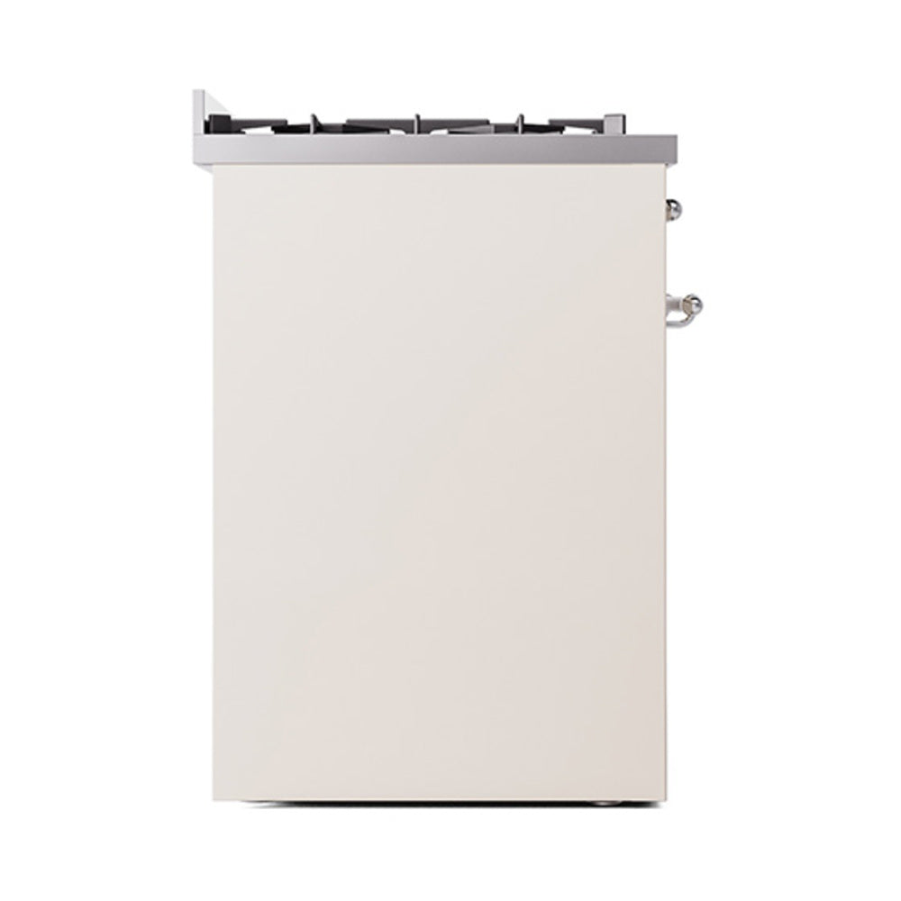 Antique white solid oven door with stainless handle and burner grate edge