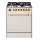 ILVE Nostalgie II 30-Inch Natural Gas Dual Fuel Range with Solid Door in Antique White with Brass Trim (UP30QNMPAWG)