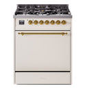 ILVE Nostalgie II 30-Inch Propane Gas Dual Fuel Range with Solid Door in Antique White with Brass Trim (UP30QNMPAWGLP)