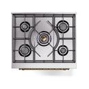 ILVE Nostalgie II 30-Inch Natural Gas Dual Fuel Range with Solid Door in Antique White with Brass Trim (UP30QNMPAWG)