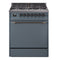 ILVE Nostalgie II 30-Inch Propane Gas Dual Fuel Range with Solid Door in Blue Grey with Bronze Trim (UP30QNMPBGBLP)
