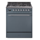 ILVE Nostalgie II 30-Inch Propane Gas Dual Fuel Range with Solid Door in Blue Grey with Chrome Trim (UP30QNMPBGCLP)
