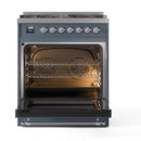 ILVE Nostalgie II 30-Inch Natural Gas Dual Fuel Range with Solid Door in Blue Grey with Chrome Trim (UP30QNMPBGC)