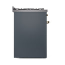 ILVE Nostalgie II 30-Inch Propane Gas Dual Fuel Range with Solid Door in Blue Grey with Brass Trim (UP30QNMPBGGLP)