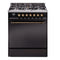 ILVE Nostalgie II 30-Inch Natural Gas Dual Fuel Range with Solid Door in Glossy Black with Bronze Trim (UP30QNMPBKB)