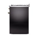 ILVE Nostalgie II 30-Inch Natural Gas Dual Fuel Range with Solid Door in Glossy Black with Bronze Trim (UP30QNMPBKB)