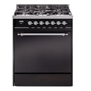 ILVE Nostalgie II 30-Inch Propane Gas Dual Fuel Range with Solid Door in Glossy Black with Chrome Trim (UP30QNMPBKCLP)