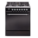 ILVE Nostalgie II 30-Inch Natural Gas Dual Fuel Range with Solid Door in Glossy Black with Chrome Trim (UP30QNMPBKC)