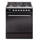 ILVE Nostalgie II 30-Inch Natural Gas Dual Fuel Range with Solid Door in Glossy Black with Chrome Trim (UP30QNMPBKC)