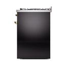 ILVE Nostalgie II 30-Inch Natural Gas Dual Fuel Range with Solid Door in Glossy Black with Brass Trim (UP30QNMPBKG)
