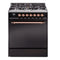ILVE Nostalgie II 30-Inch Natural Gas Dual Fuel Range with Solid Door in Glossy Black with Copper Trim (UP30QNMPBKP)