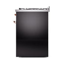 ILVE Nostalgie II 30-Inch Natural Gas Dual Fuel Range with Solid Door in Glossy Black with Copper Trim (UP30QNMPBKP)