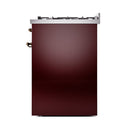 ILVE Nostalgie II 30-Inch Propane Gas Dual Fuel Range with Solid Door in Burgundy with Bronze Trim (UP30QNMPBUBLP)