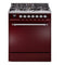 ILVE Nostalgie II 30-Inch Natural Gas Dual Fuel Range with Solid Door in Burgundy with Chrome Trim (UP30QNMPBUC)