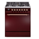 ILVE Nostalgie II 30-Inch Natural Gas Dual Fuel Range with Solid Door in Burgundy with Copper Trim (UP30QNMPBUP)