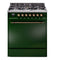 ILVE Nostalgie II 30-Inch Natural Gas Dual Fuel Range with Solid Door in Emerald Green with Bronze Trim (UP30QNMPEGB)