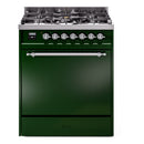ILVE Nostalgie II 30-Inch Propane Gas Dual Fuel Range with Solid Door in Emerald Green with Chrome Trim (UP30QNMPEGCLP)