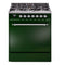 ILVE Nostalgie II 30-Inch Natural Gas Dual Fuel Range with Solid Door in Emerald Green with Chrome Trim (UP30QNMPEGC)
