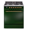 ILVE Nostalgie II 30-Inch Natural Gas Dual Fuel Range with Solid Door in Emerald Green with Brass Trim (UP30QNMPEGG)