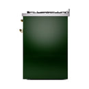 ILVE Nostalgie II 30-Inch Propane Gas Dual Fuel Range with Solid Door in Emerald Green with Brass Trim (UP30QNMPEGGLP)