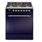 ILVE Nostalgie II 30-Inch Natural Gas Dual Fuel Range with Solid Door in Midnight Blue with Chrome Trim (UP30QNMPMBC)