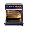 ILVE Nostalgie II 30-Inch Natural Gas Dual Fuel Range with Solid Door in Midnight Blue with Copper Trim (UP30QNMPMBP)