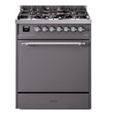 ILVE Nostalgie II 30-Inch Dual Fuel Range with Solid Door in Matte Graphite with Chrome Trim (UP30QNMPMGC)