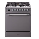 ILVE Nostalgie II 30-Inch Natural Gas Dual Fuel Range with Solid Door in Matte Graphite with Chrome Trim (UP30QNMPMGC)