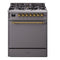 ILVE Nostalgie II 30-Inch Natural Gas Dual Fuel Range with Solid Door in Matte Graphite with Brass Trim (UP30QNMPMGG)
