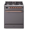 ILVE Nostalgie II 30-Inch Natural Gas Dual Fuel Range with Solid Door in Matte Graphite with Copper Trim (UP30QNMPMGP)