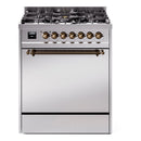 ILVE Nostalgie II 30-Inch Propane Gas Dual Fuel Range with Solid Door in Stainless Steel with Bronze Trim (UP30QNMPSSBLP)