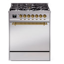 ILVE Nostalgie II 30-Inch Dual Fuel Range with Solid Door in Stainless Steel with Brass Trim (UP30QNMPSSG)