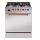 ILVE Nostalgie II 30-Inch Propane Gas Dual Fuel Range with Solid Door in Stainless Steel with Copper Trim (UP30QNMPSSPLP)
