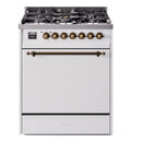 ILVE Nostalgie II 30-Inch Propane Gas Dual Fuel Range with Solid Door in White with Bronze Trim (UP30QNMPWHBLP)
