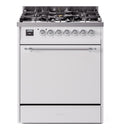 ILVE Nostalgie II 30-Inch Dual Fuel Range with Solid Door in White with Chrome Trim (UP30QNMPWHC)