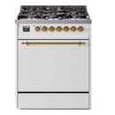 ILVE Nostalgie II 30-Inch Propane Gas Dual Fuel Range with Solid Door in White with Brass Trim (UP30QNMPWHGLP)