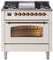 ILVE Nostalgie II 36-Inch Freestanding Natural Gas Dual Fuel Range in Antique White with Bronze Trim (UP36FNMPAWB)