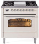ILVE Nostalgie II 36-Inch Freestanding Natural Gas Dual Fuel Range in Antique White with Chrome Trim (UP36FNMPAWC)