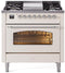 ILVE Nostalgie II 36-Inch Freestanding Natural Gas Dual Fuel Range in Antique White with Chrome Trim (UP36FNMPAWC)
