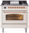 ILVE Nostalgie II 36-Inch Dual Fuel Freestanding Range in Antique White with Copper Trim (UP36FNMPAWP)