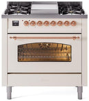 ILVE Nostalgie II 36-Inch Freestanding Natural Gas Dual Fuel Range in Antique White with Copper Trim (UP36FNMPAWP)
