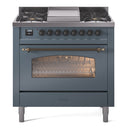 ILVE Nostalgie II 36-Inch Dual Fuel Freestanding Range in Blue Grey with Bronze Trim (UP36FNMPBGB)