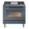 ILVE Nostalgie II 36-Inch Dual Fuel Freestanding Range in Blue Grey with Bronze Trim (UP36FNMPBGB)