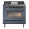 ILVE Nostalgie II 36-Inch Freestanding Natural Gas Dual Fuel Range in Blue Grey with Bronze Trim (UP36FNMPBGB)